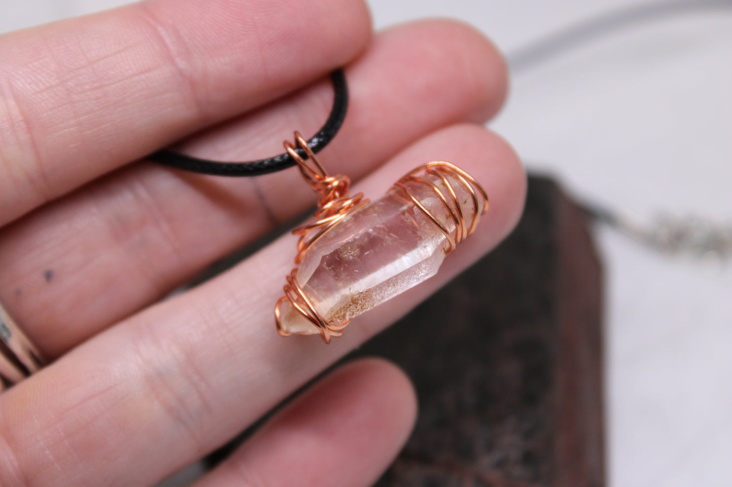 Copper Wire Wrapped Arkansas Crystal Point Pendant