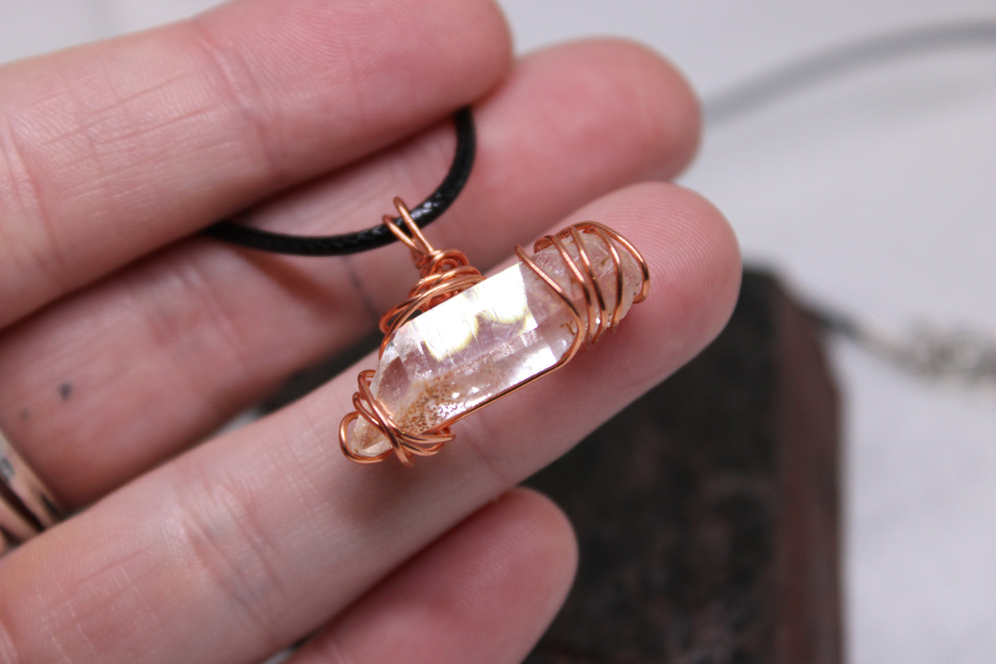 Copper Wire Wrapped Arkansas Crystal Point Pendant