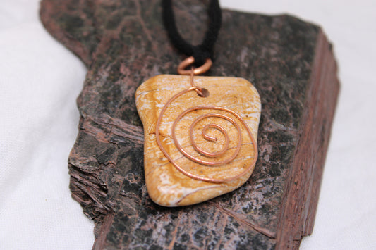 river rock copper spiral necklace. Made in USA. Custom design