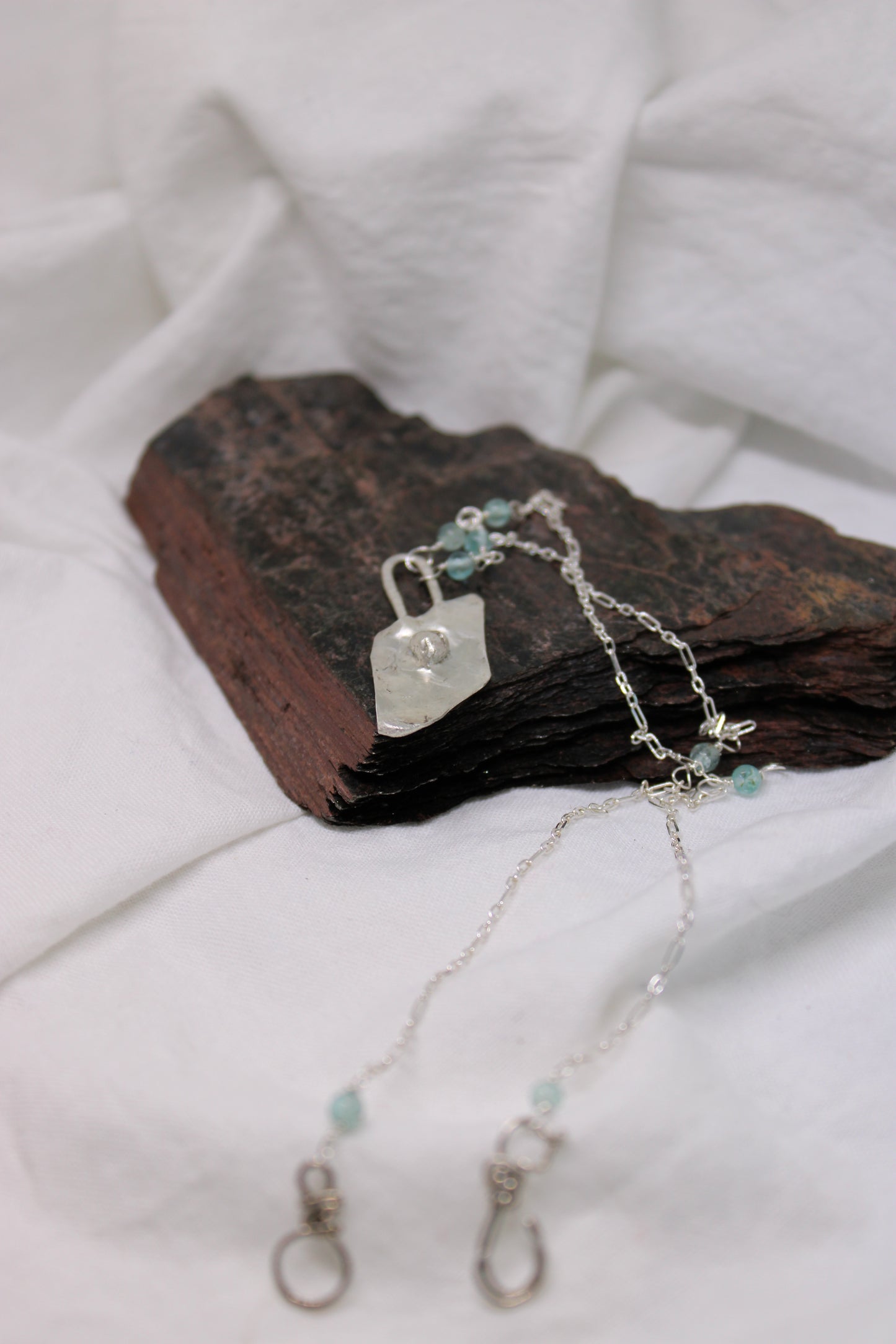 Apatite Bead Sterling Silver Chain Necklace Handmade Geometric Abstract design