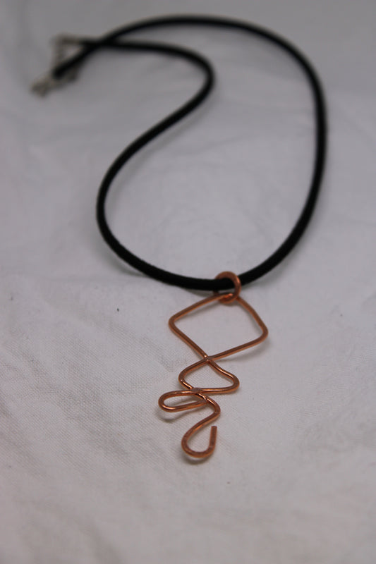Hammered Stamped Spiral Copper Necklace Jewelry Geometric Design