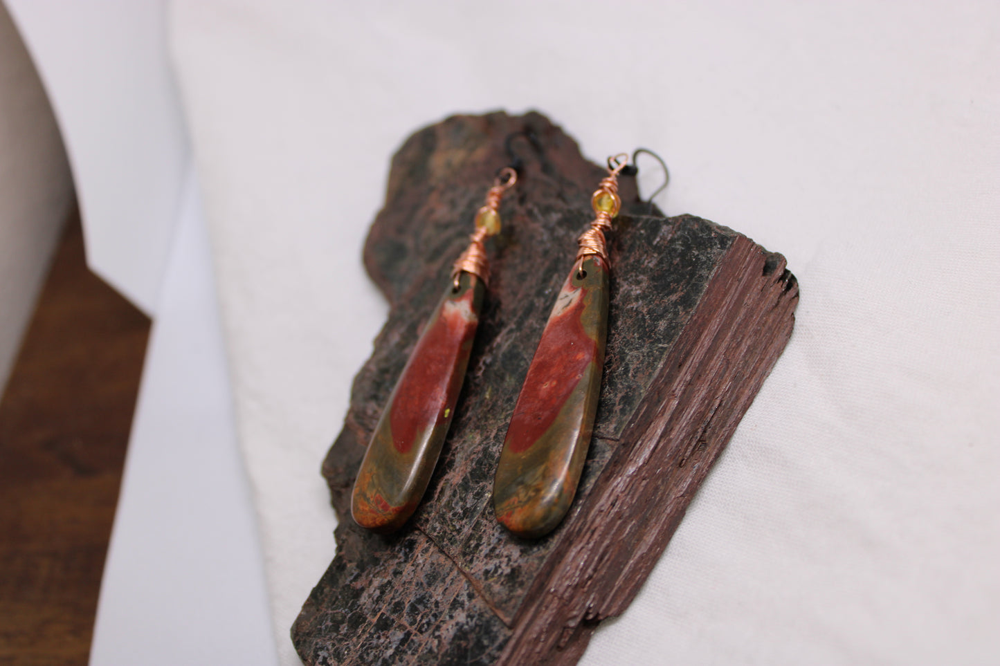 Wire Wrap Copper and Amber Earrings