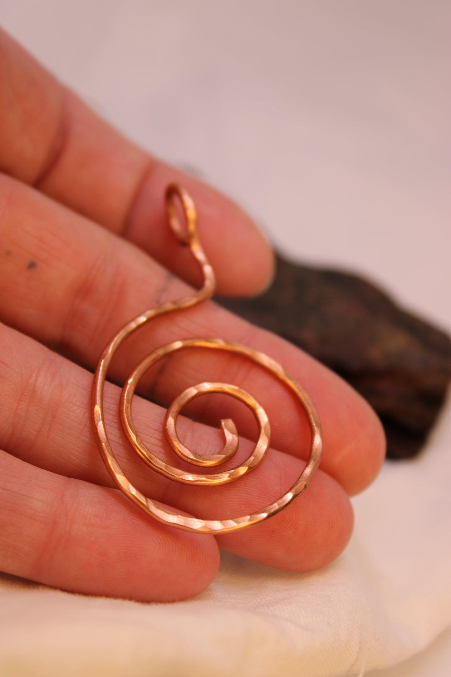 Hammered Copper Spiral Geometric Pendant Jewelry