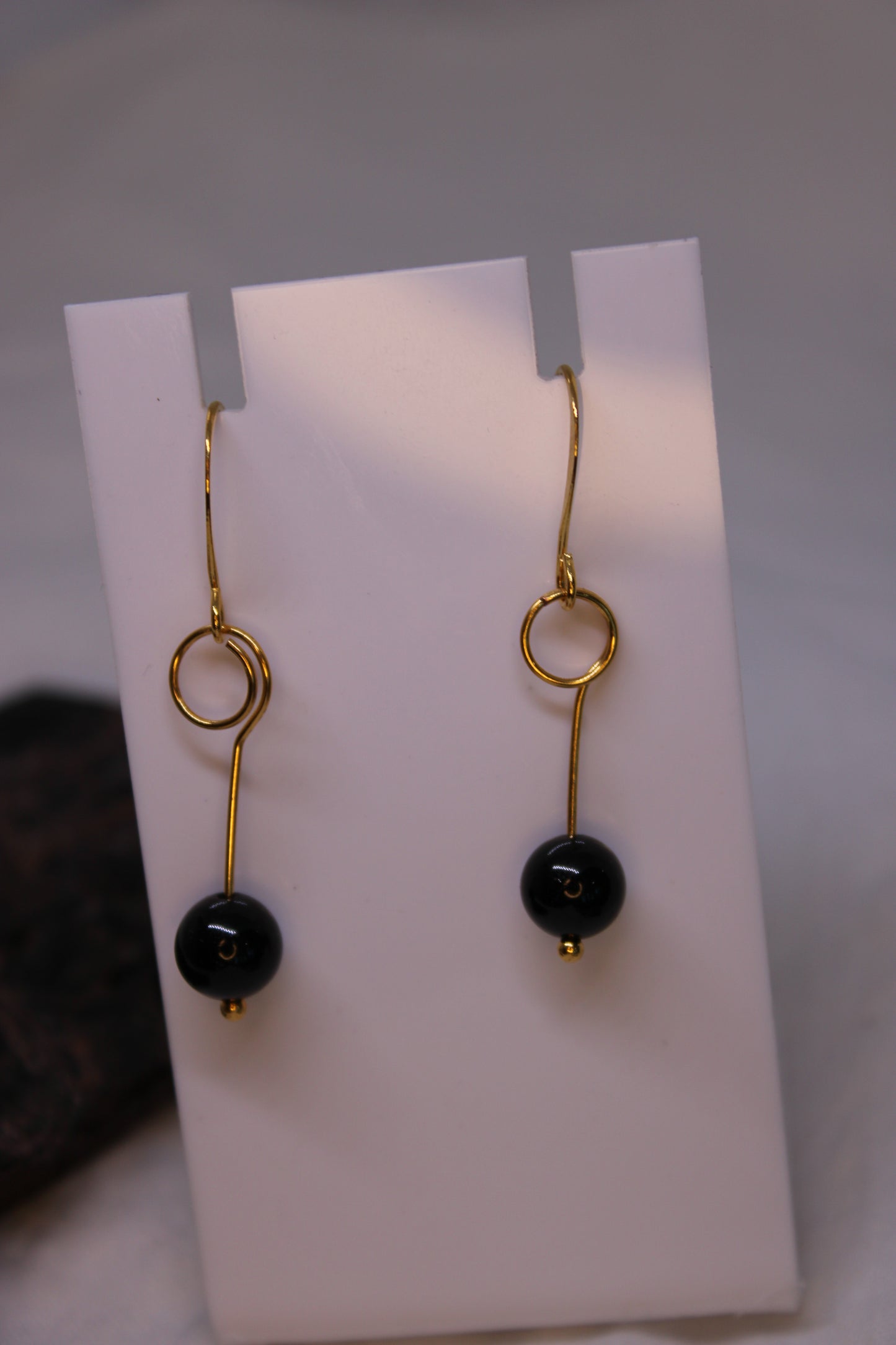Brass and Black Tourmaline Earrings