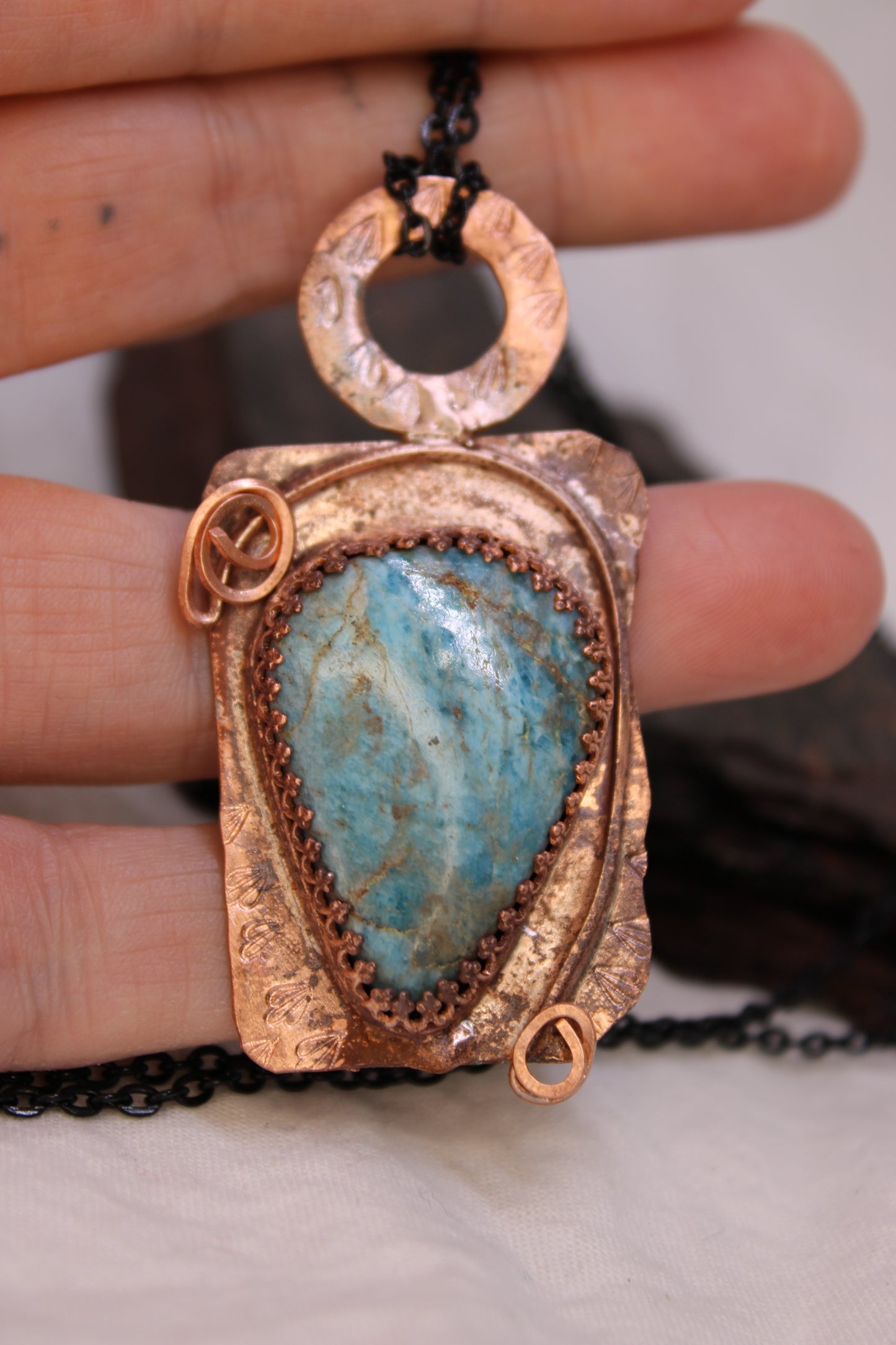 Large Antique Style Blue Apatite Necklace