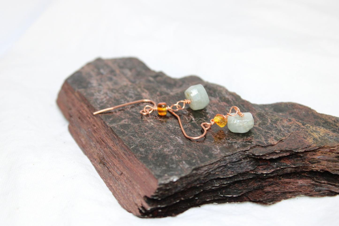 Copper Kyanite and Amber Earrings