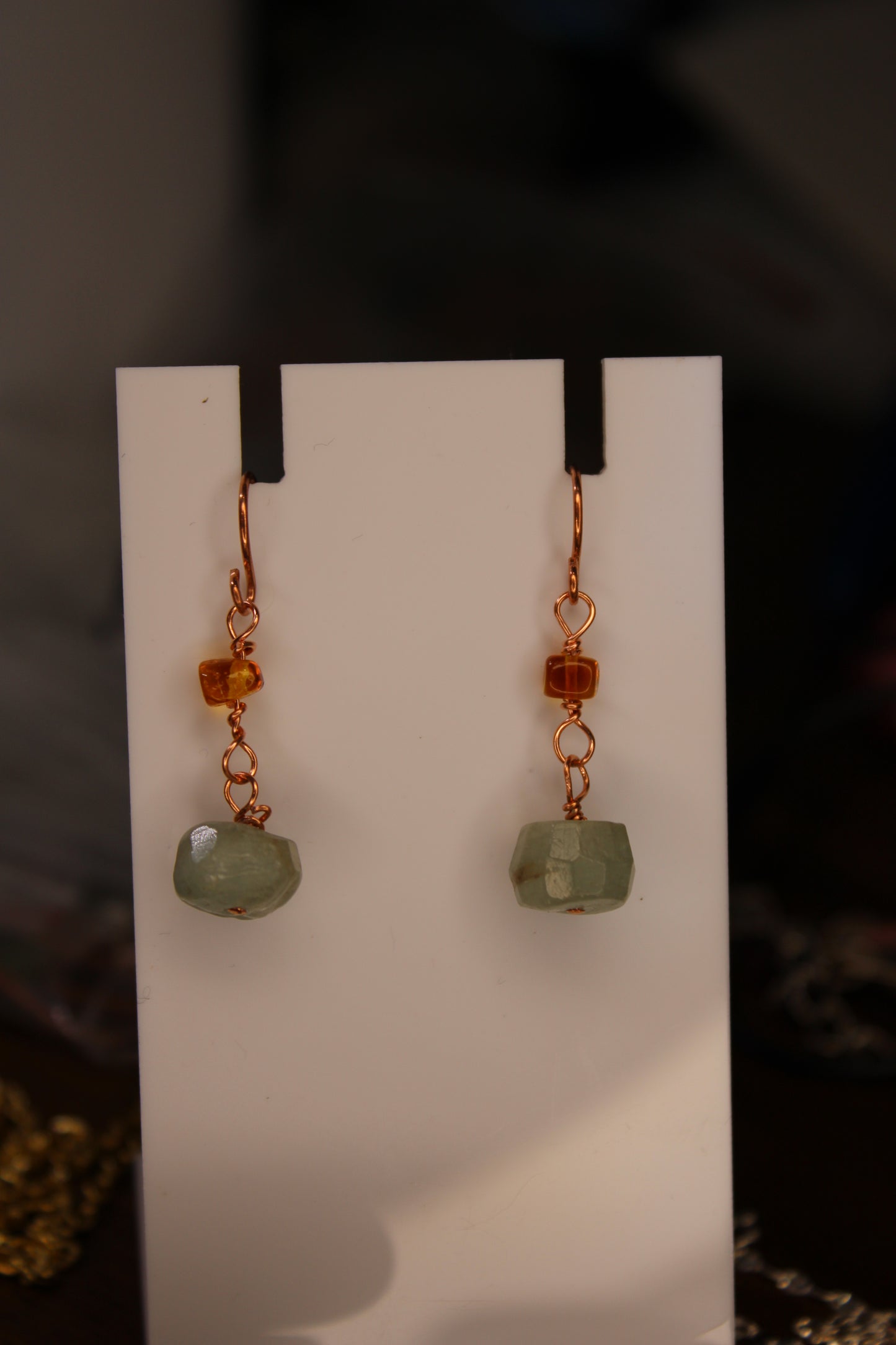 Copper Kyanite and Amber Earrings