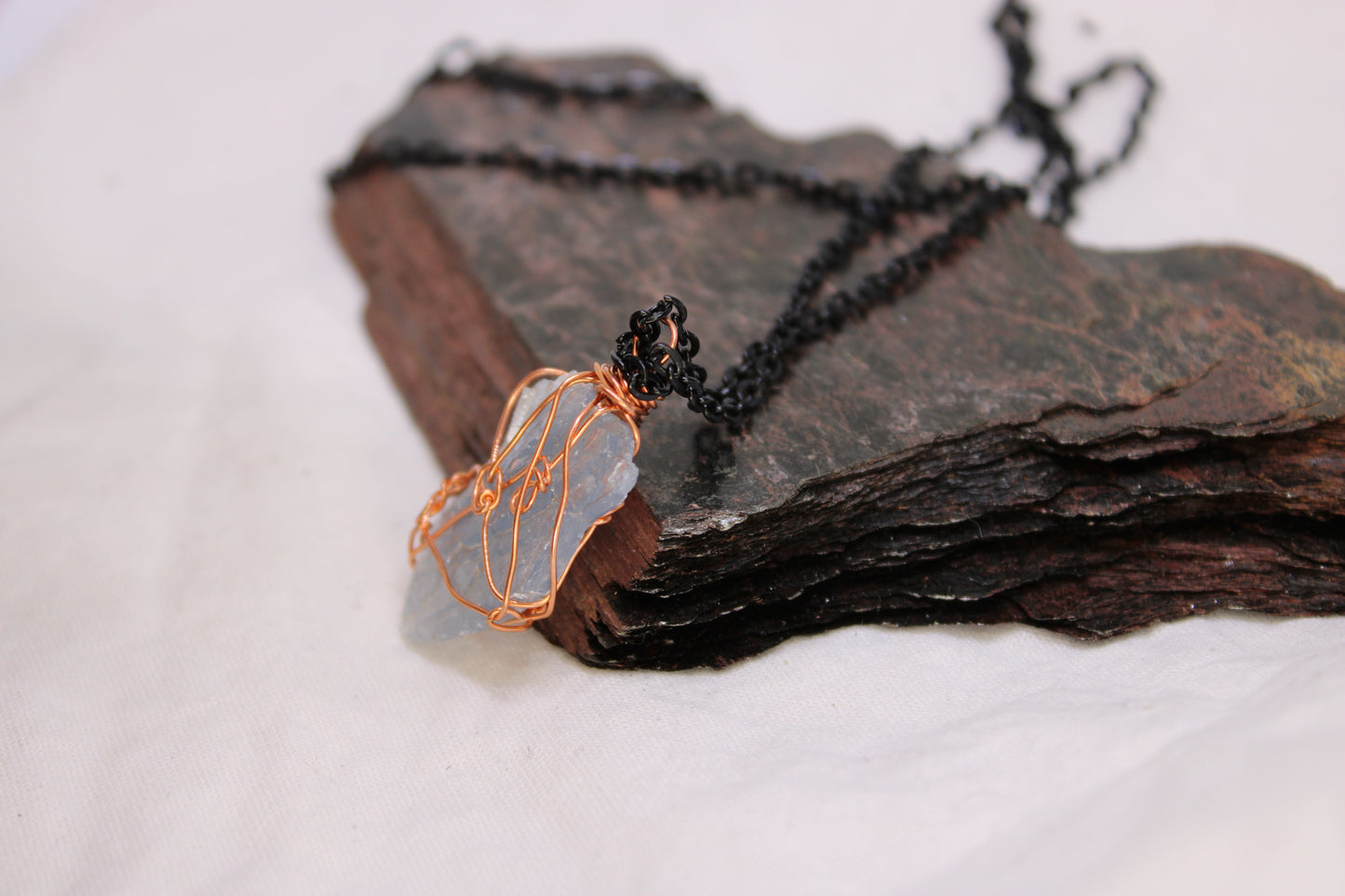 Shiny Raw Blue Barite and Copper Necklace