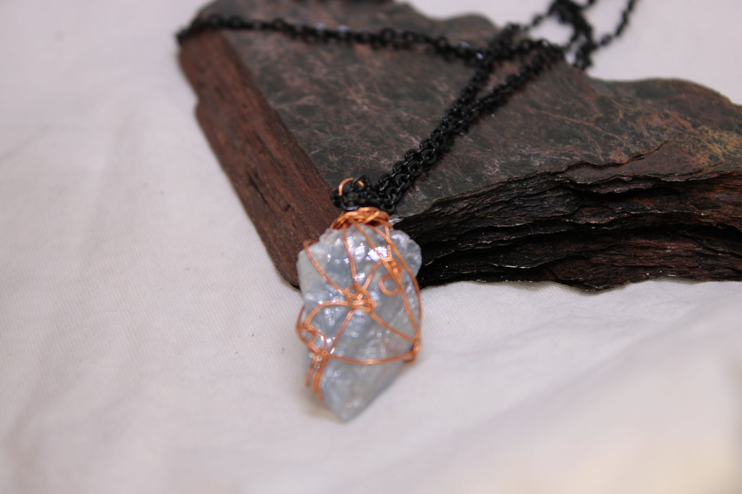 Shiny Raw Blue Barite and Copper Necklace