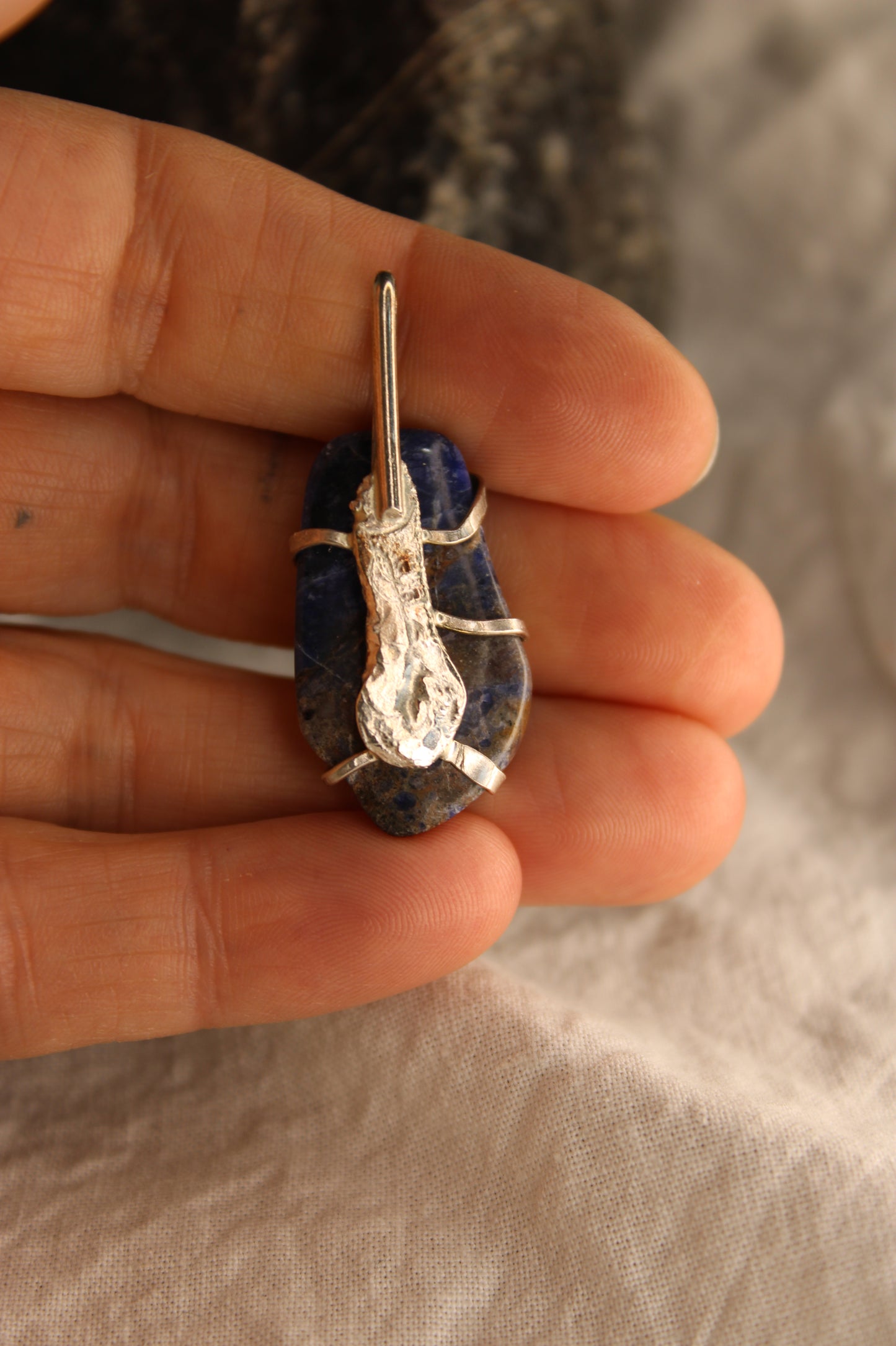 Minimalist Handmade Sterling Silver Sodalite Pendant Jewelry