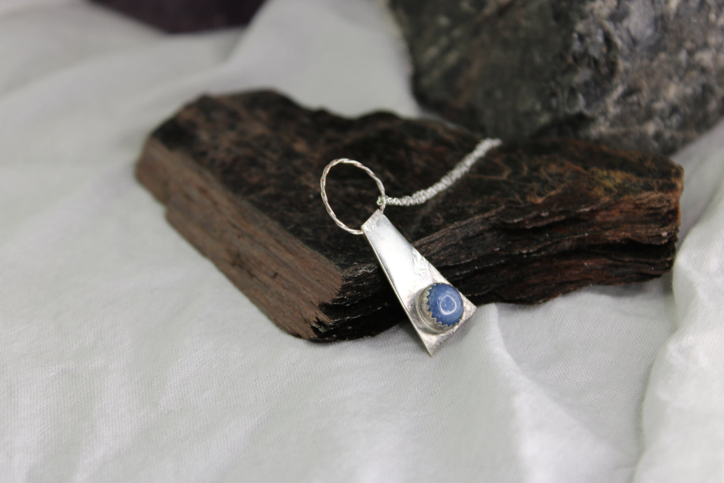 Geometric Pyramid Circle Blue Kyanite Sterling Silver Necklace