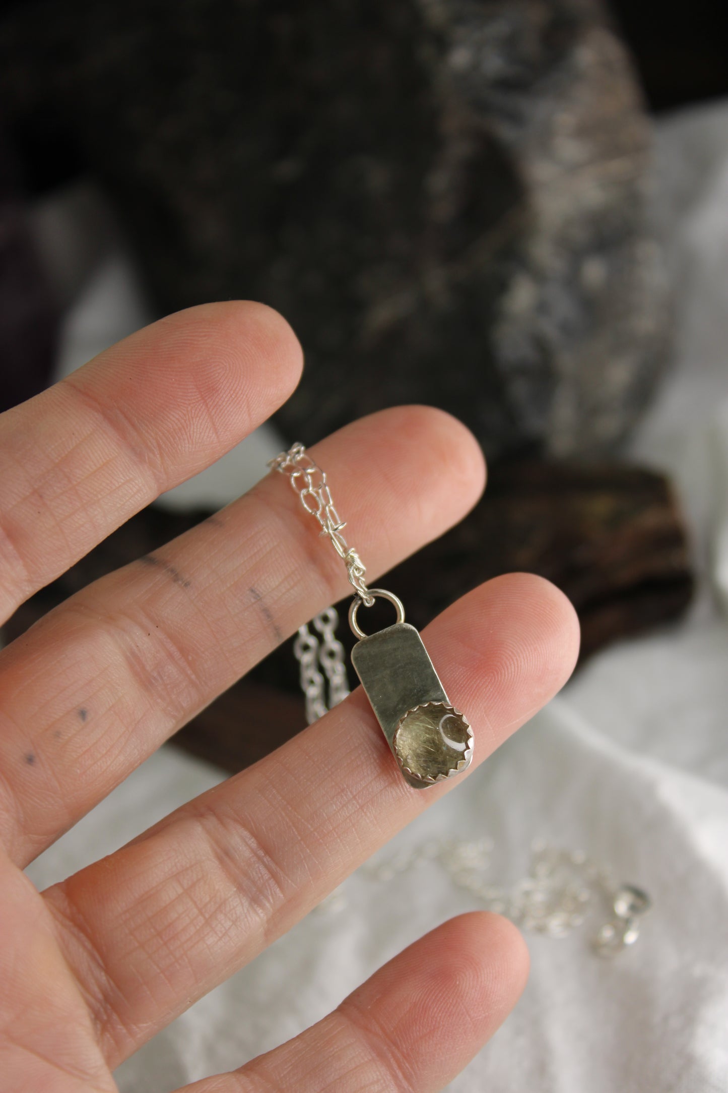 Delicate Sterling Silver Labradorite Geometric Necklace