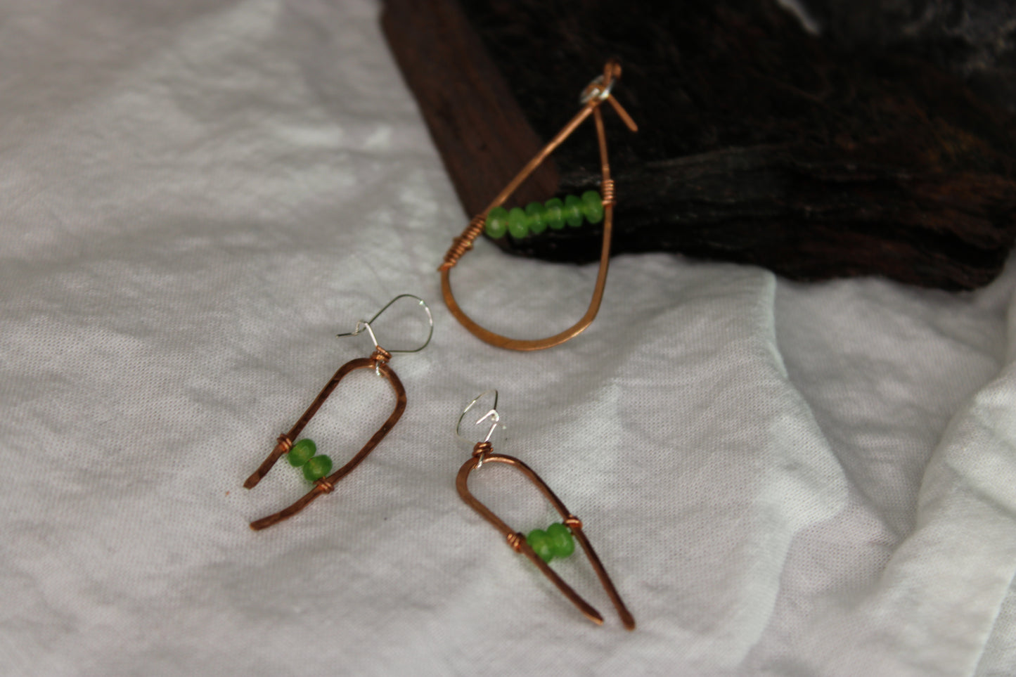Hammered Wire Wrap Copper Jewelry Set: Pendant and French Sterling Silver Hook Earrings