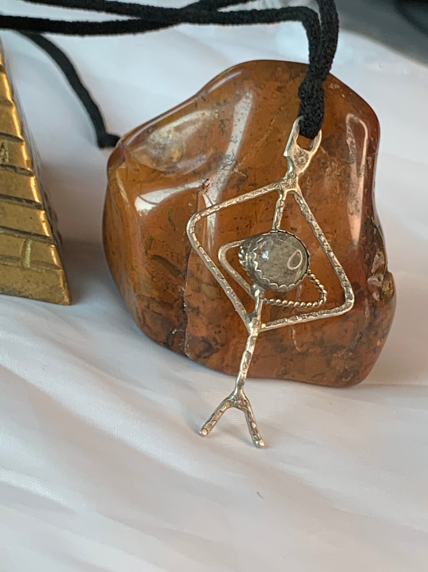 Rutilated Golden Thread Quartz Sterling Silver Viking Rune Pendant Necklace
