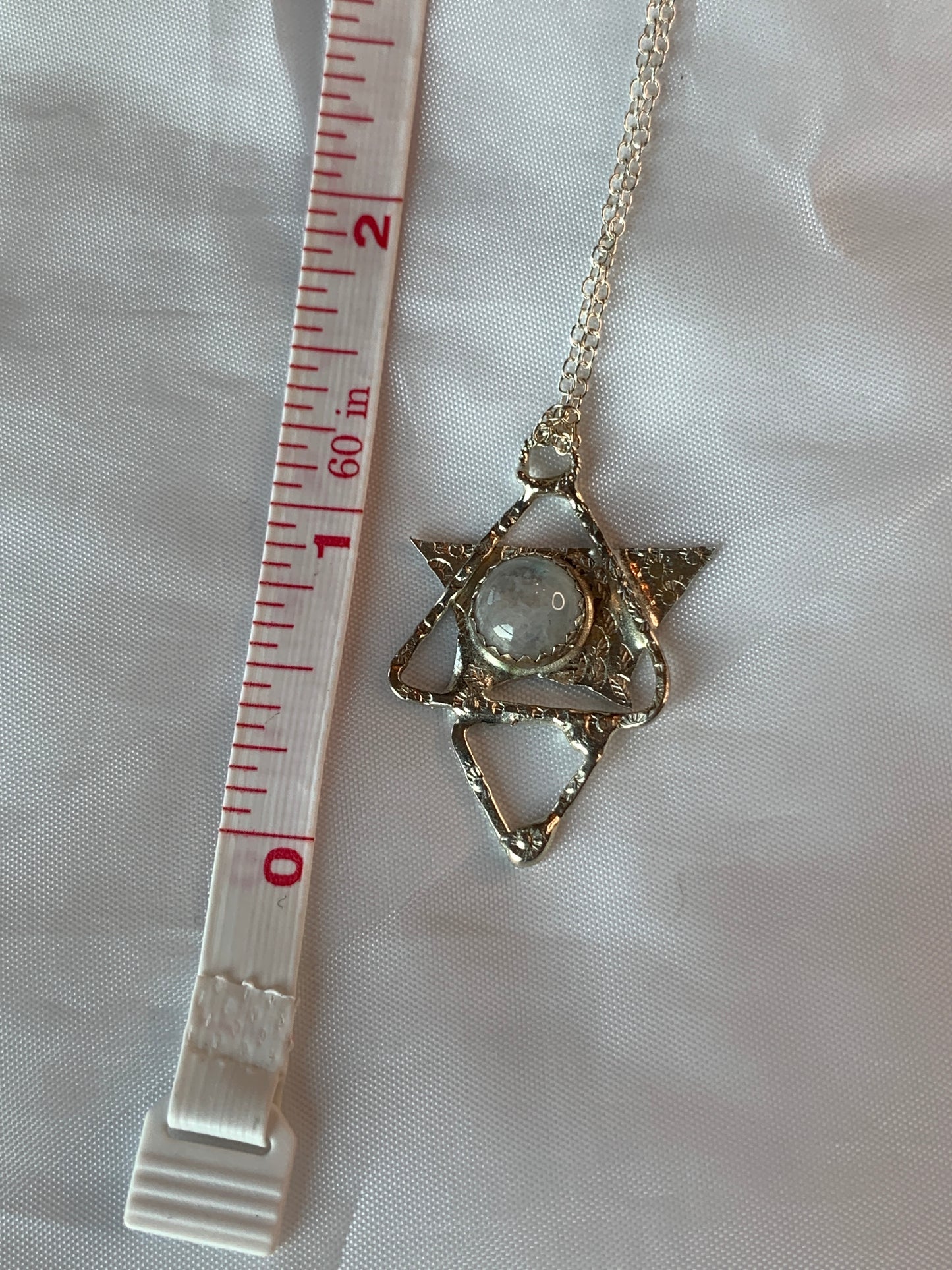 Sterling Silver Fused Star Pyramid Triangle Necklace with Moonstone.