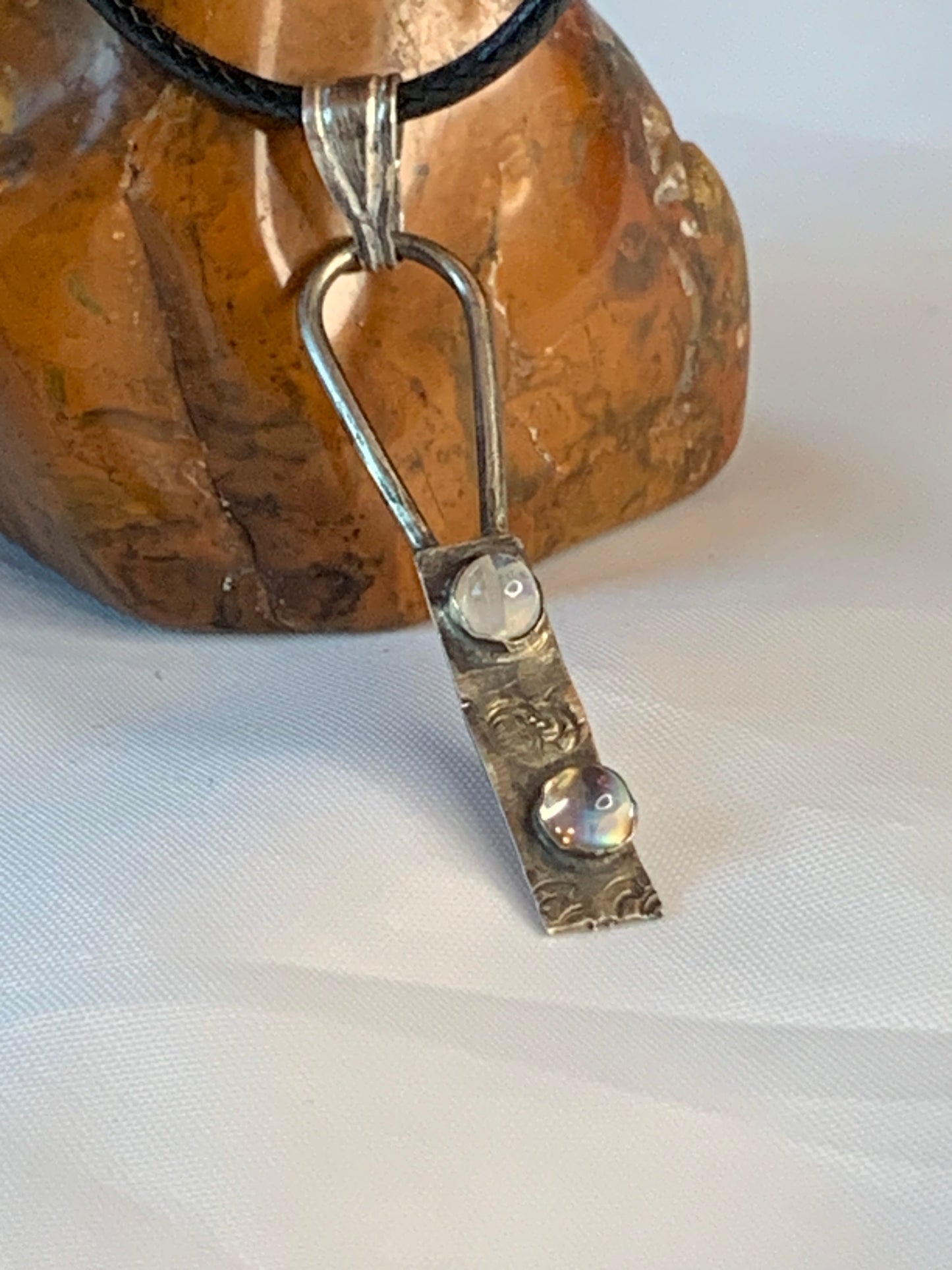 Delicate Oxidized Minimalist Moonstone Sterling Silver Pendant