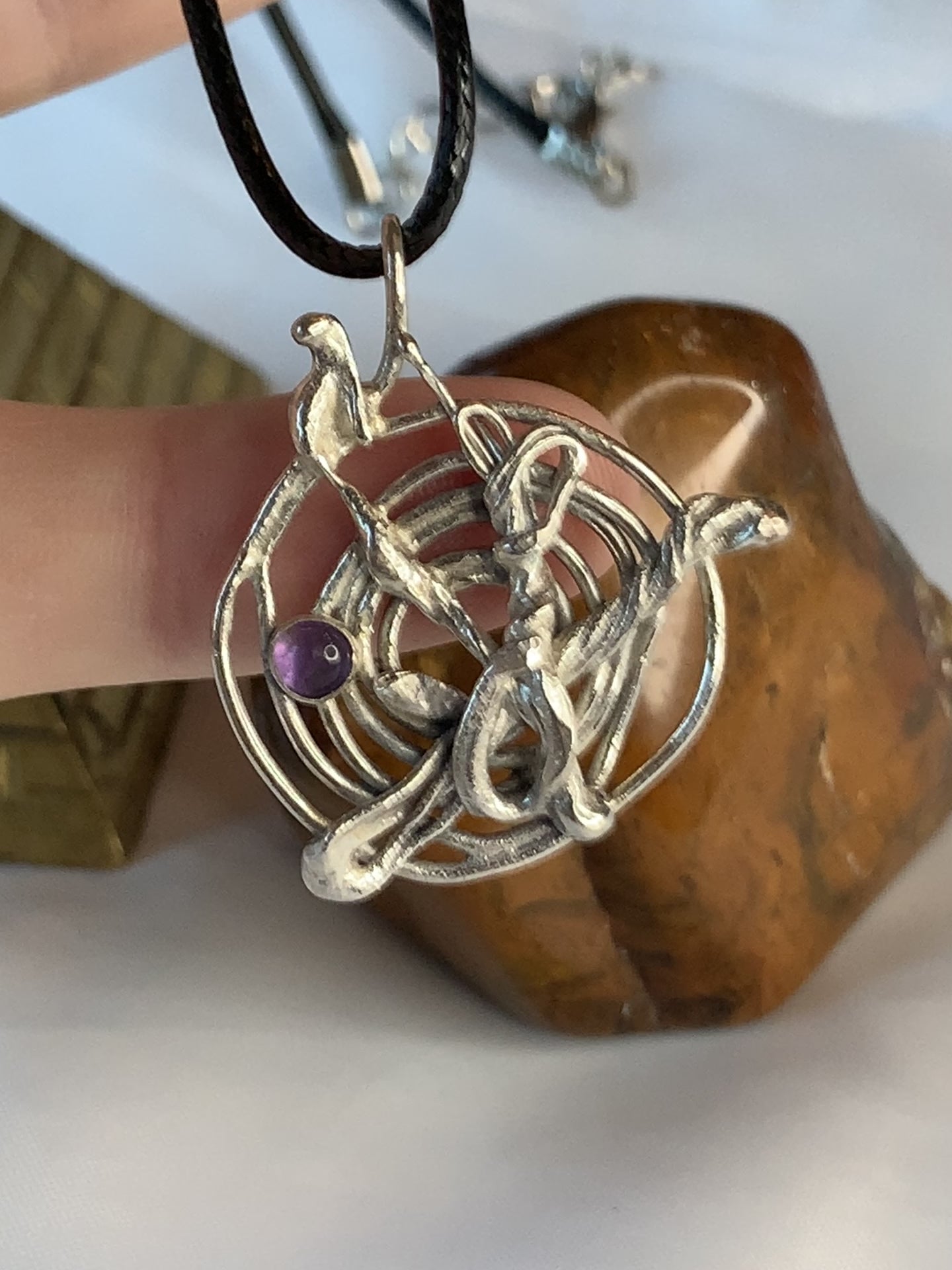 925 sterling silver abstract spiral pendant amethyst gem made in america