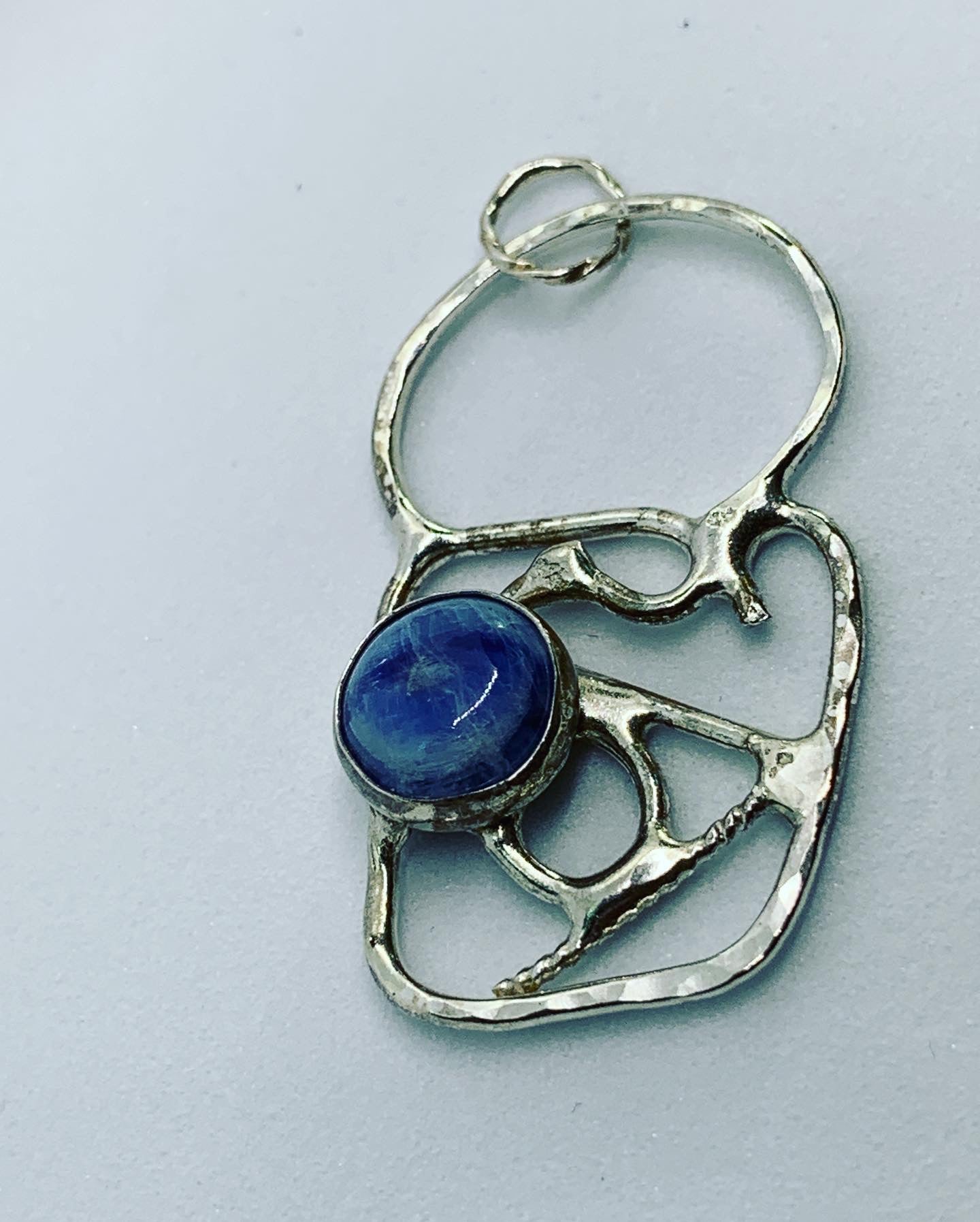 sterling silver and blue kyanite abstract fused metal necklace