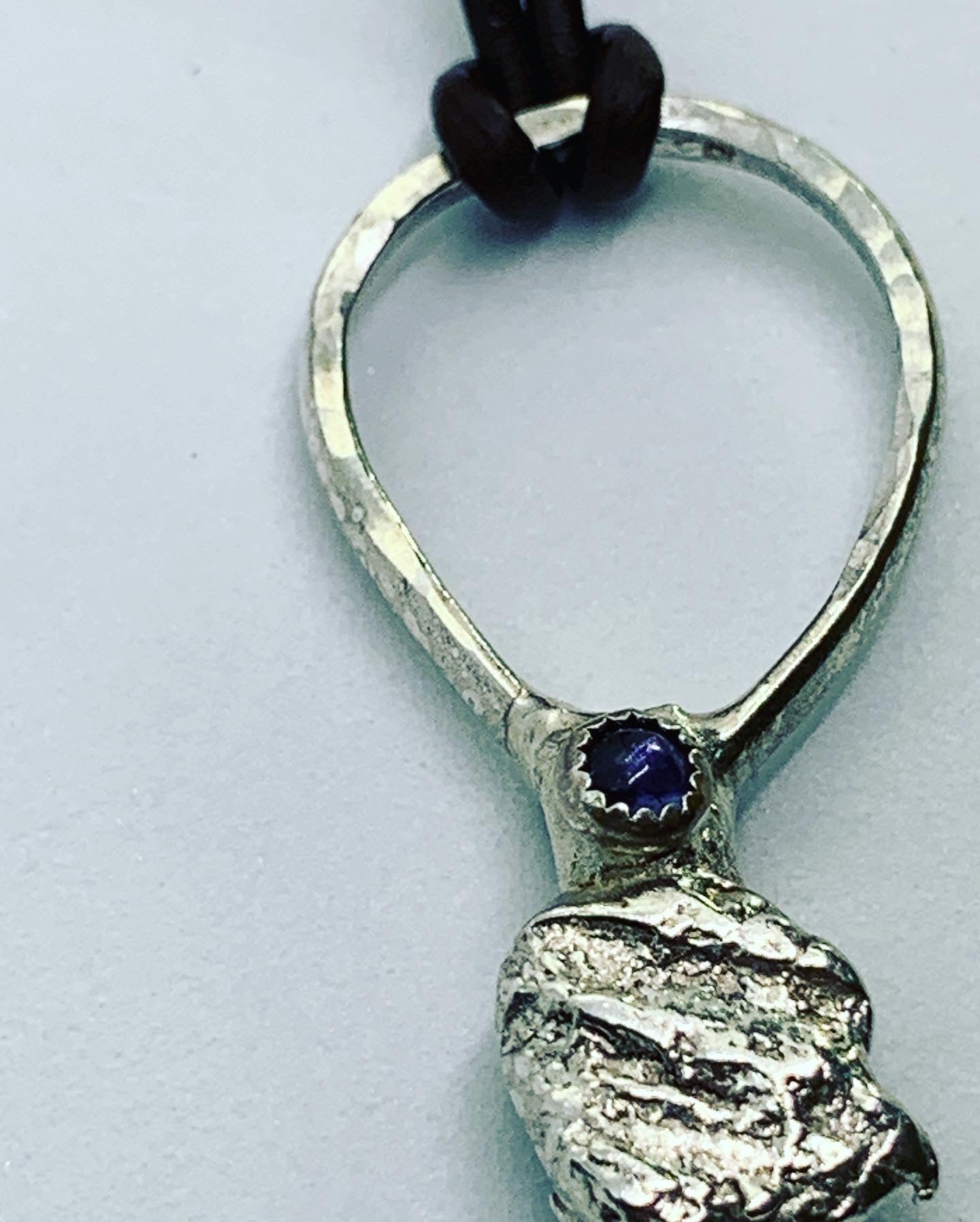 Abstract Fused Sterling Silver Pendant with Iolite Stone