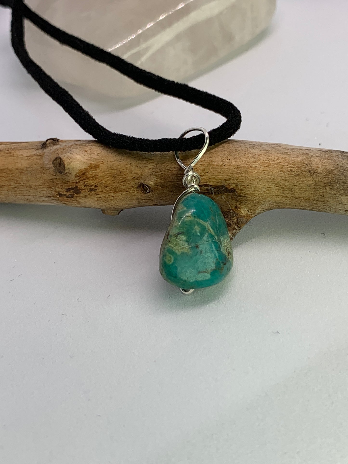 Mexican Turquoise Minimalist Pendant. Sterling silver wire. Simple boho design. 