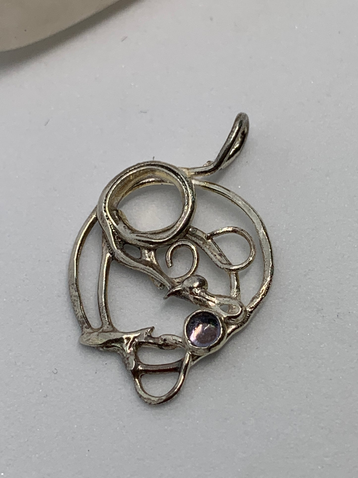 Abstract Geometric Sterling Silver Necklace Pink Tourmaline Stone 