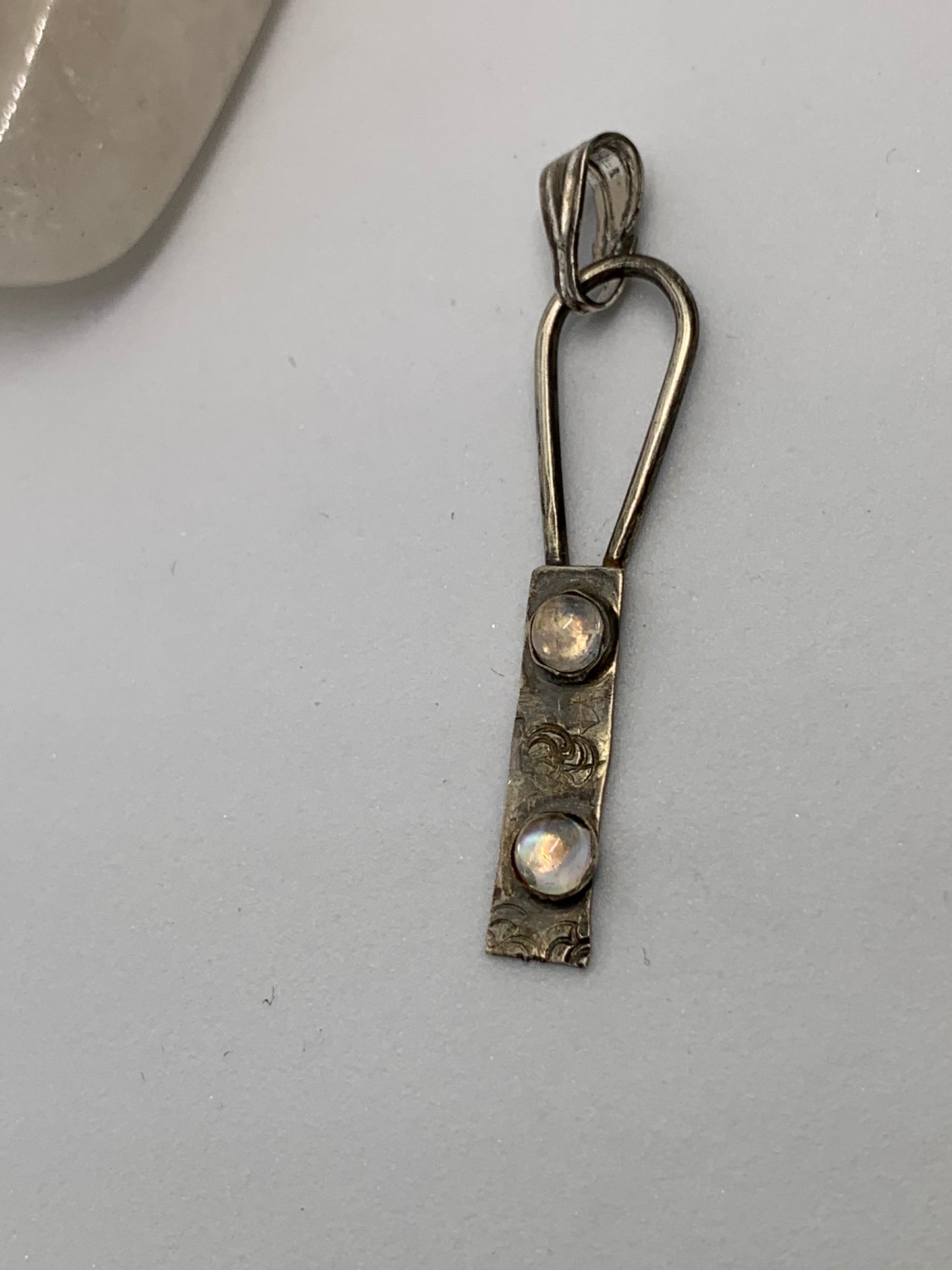 Delicate Oxidized Minimalist Moonstone Sterling Silver Pendant