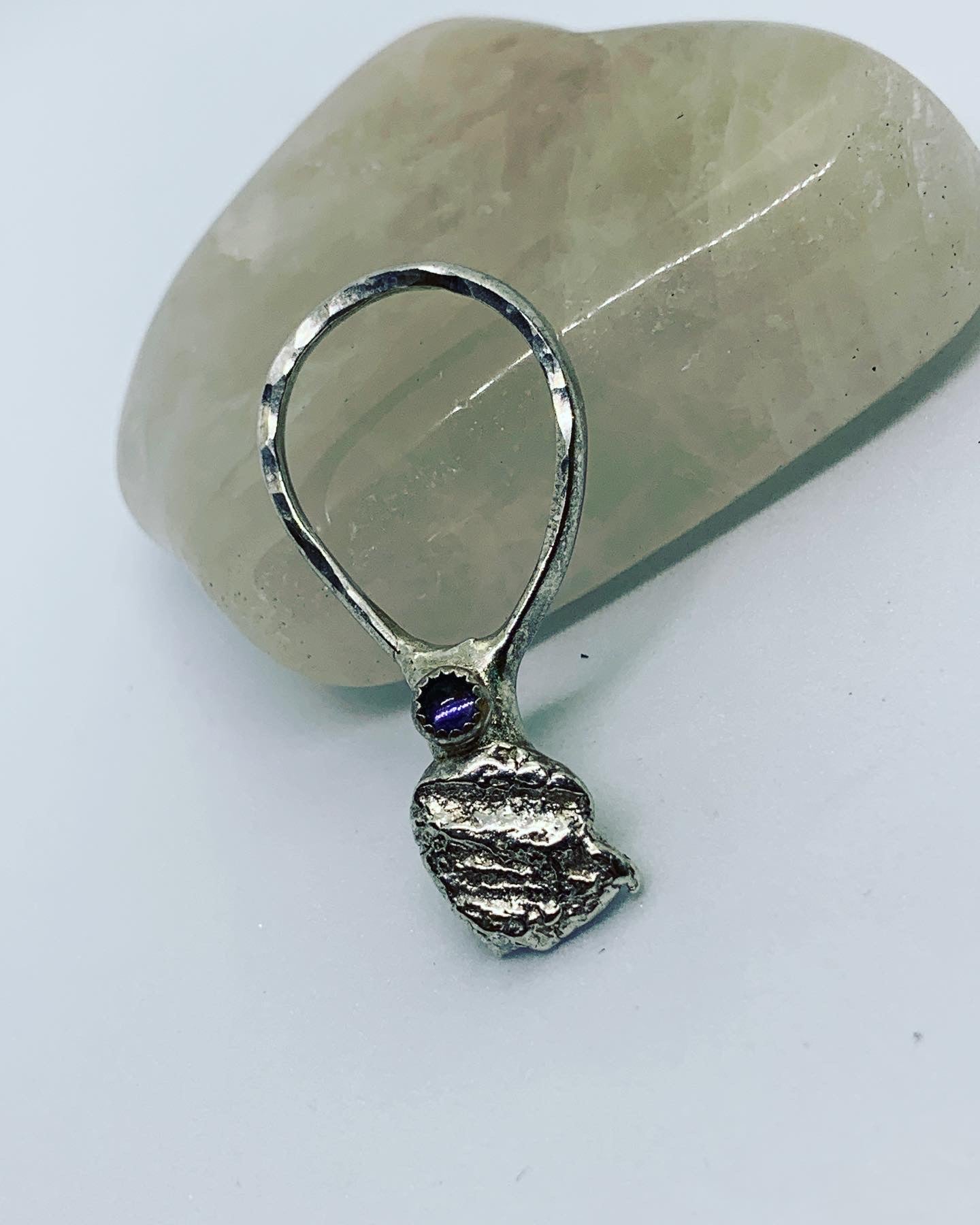 Abstract Fused Sterling Silver Pendant with Iolite Stone