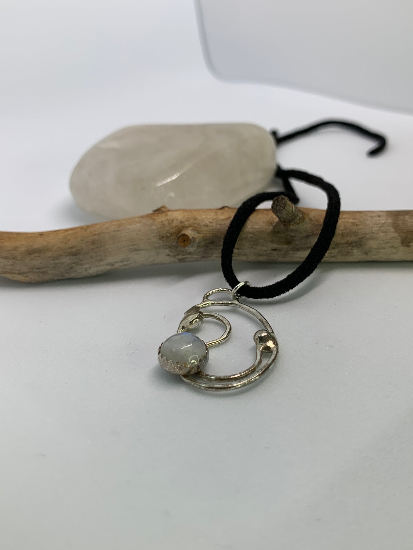 Sterling Silver Moonstone Spiral Circle Pendant