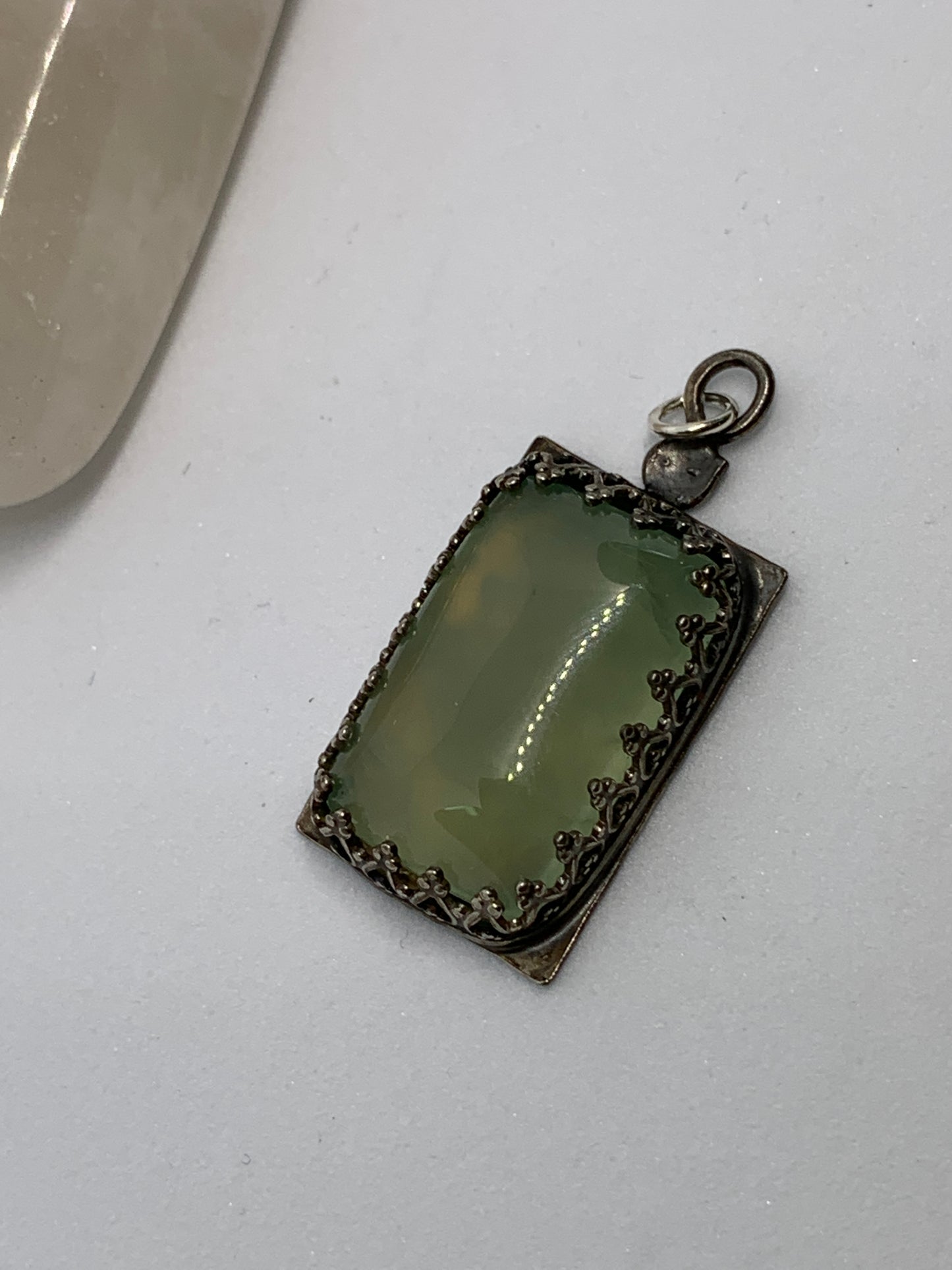 Prehnite Sterling Silver Pendant . Handmade - one of a kind design. Each piece is unique - 