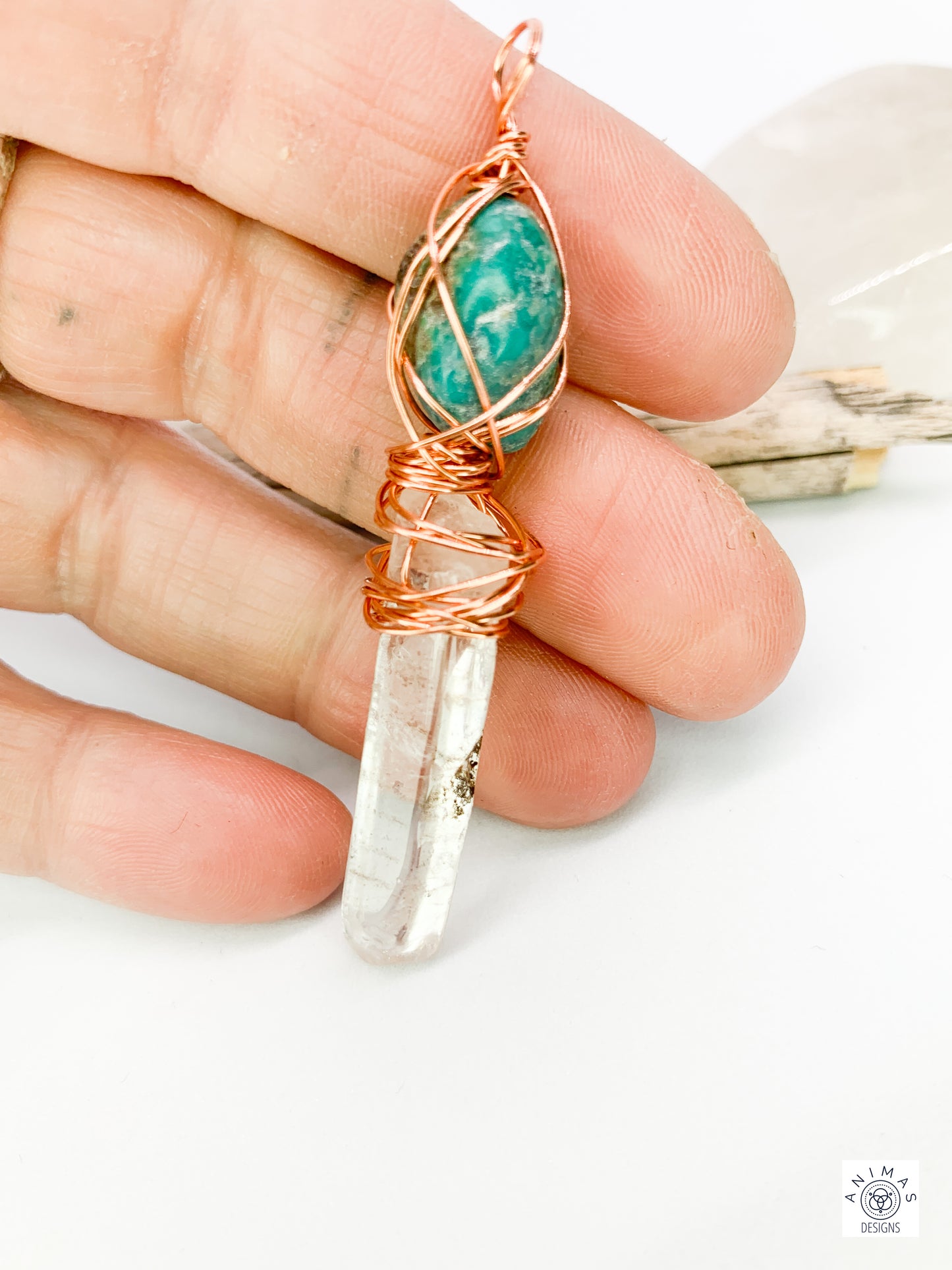 Sterling Silver Turquoise and Quartz Crystal Minimalist Pendant