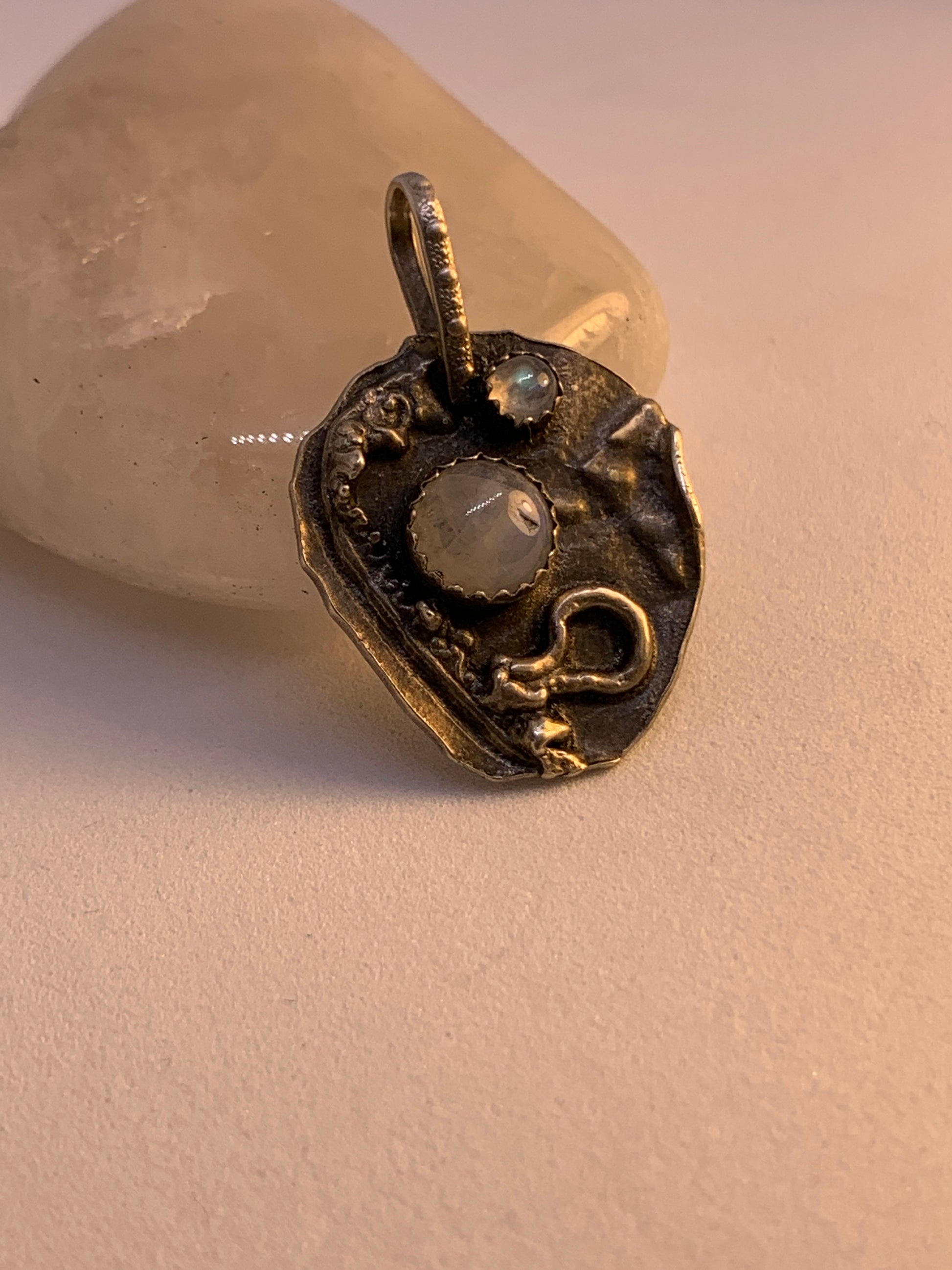 Unique Abstract Sterling Silver Pendant with Moonstone. This piece has been oxidized to bring out the texture. Every piece I make is unique and one of a kind. 
