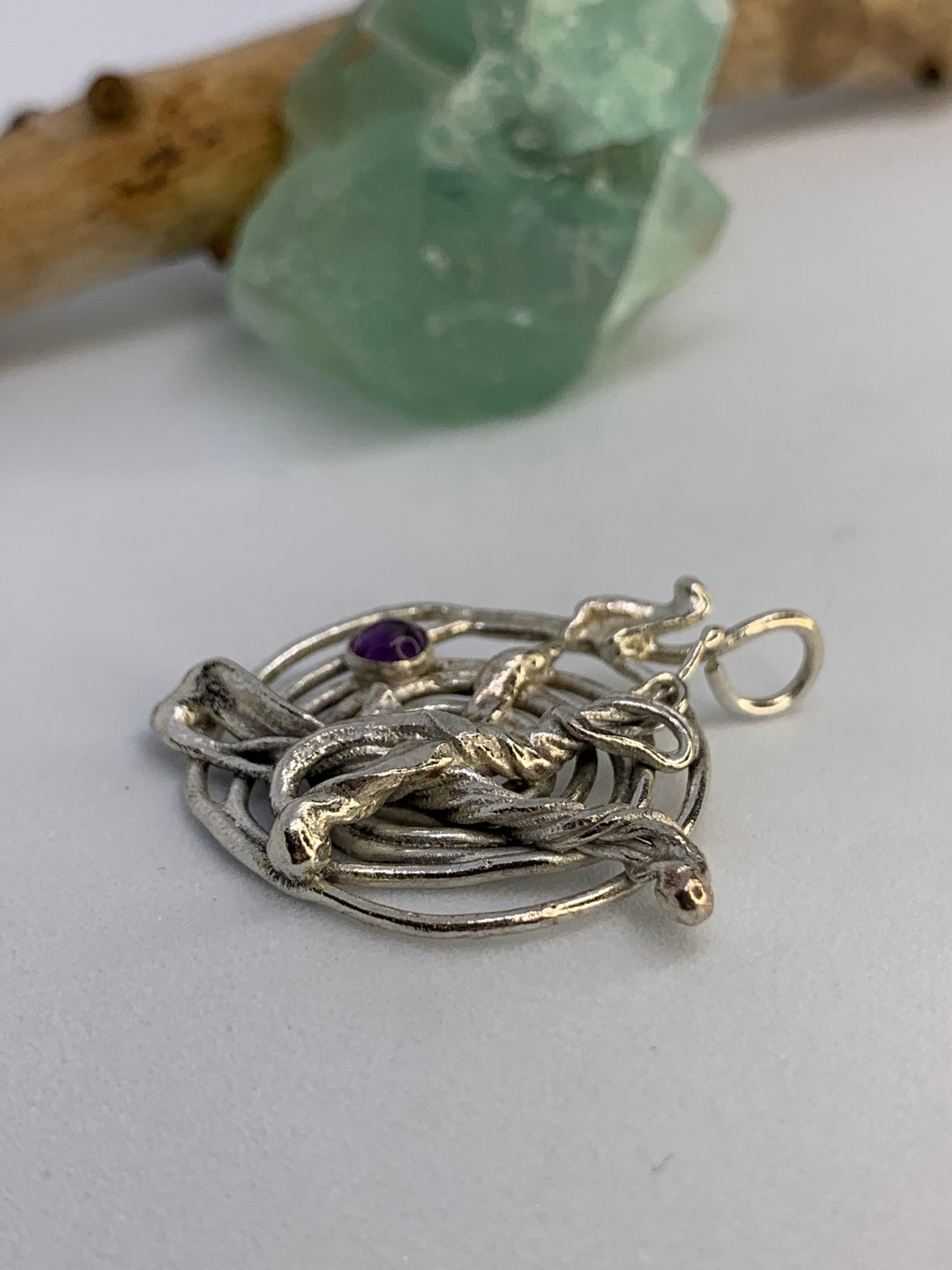 Spiral Abstract Amethyst Sterling Silver Pendant