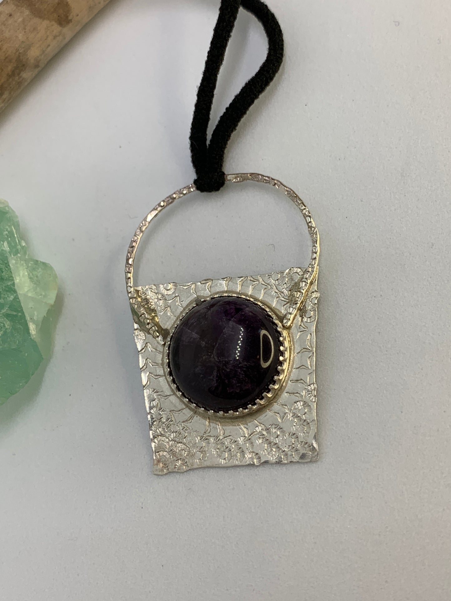 Large Geometric Abstract Sterling Silver Pendant with Amethyst Stone
